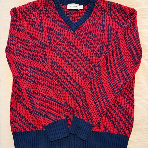 Coach | Sweaters | Coach Red Blue Vintage Style Mens Sweater | Poshmark